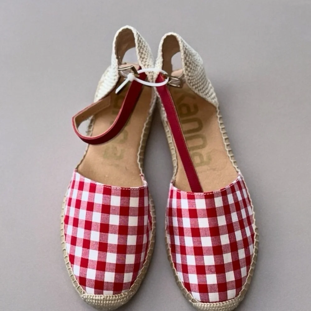 NEW Kanna Made In Spain Red Plaid Picnic Espadrille  Jute  EU 41 US10.5